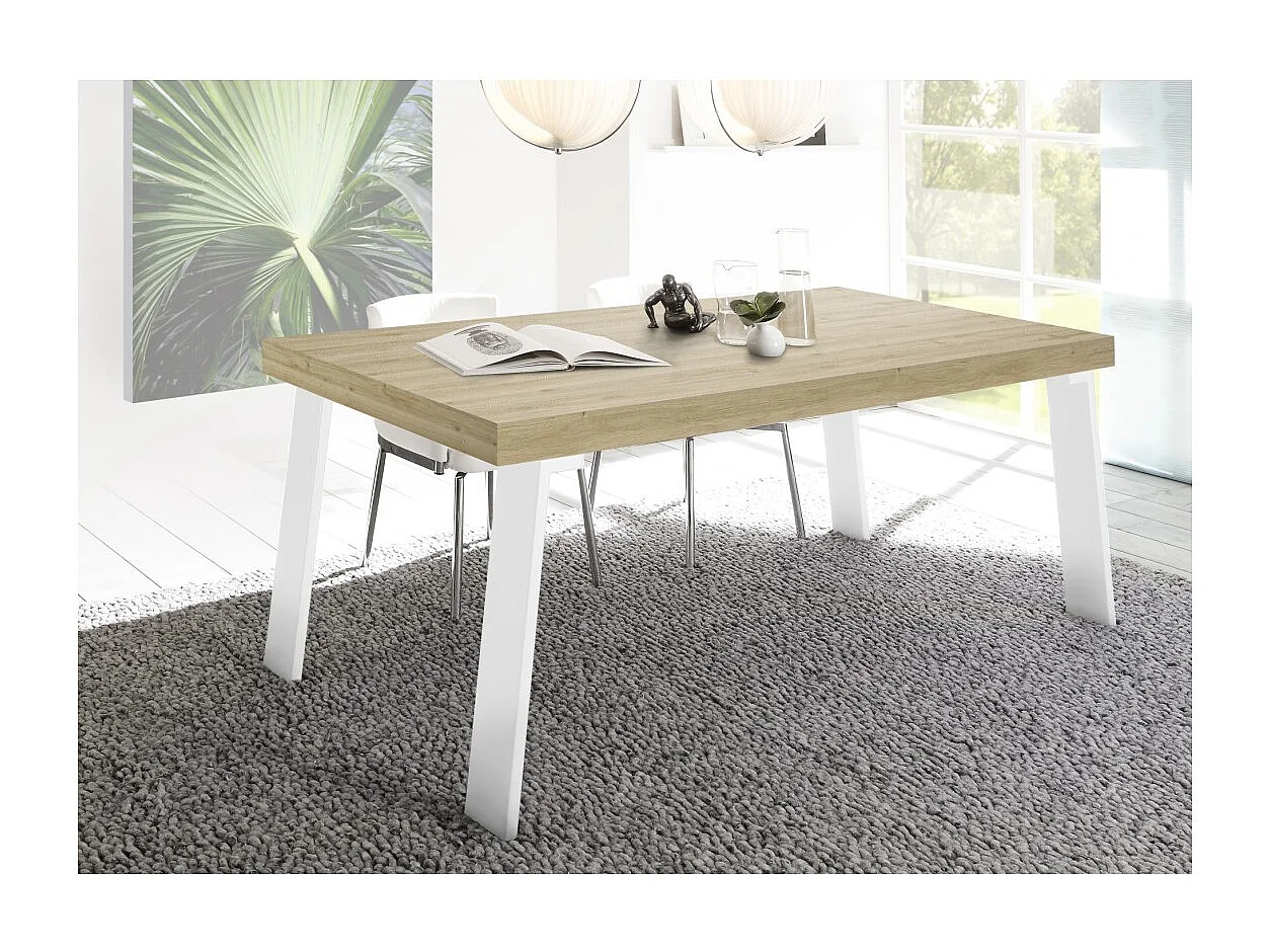 Table de salle à manger SPRING – L168 x H88 x l78 cm – Chêne clair et métal blanc