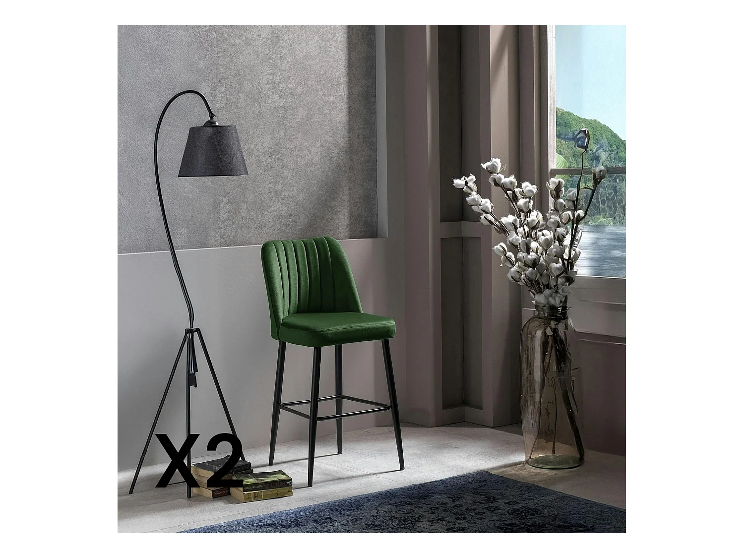 Tabouret de bar confort en velours vert (lot de 2) ROSARIO