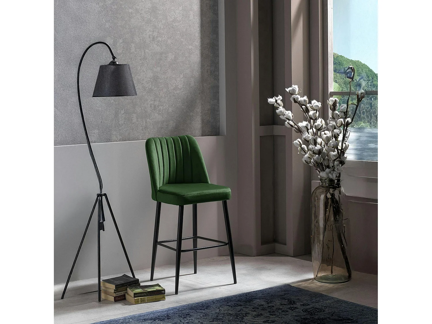 Tabouret de bar confort en velours vert (lot de 2) ROSARIO