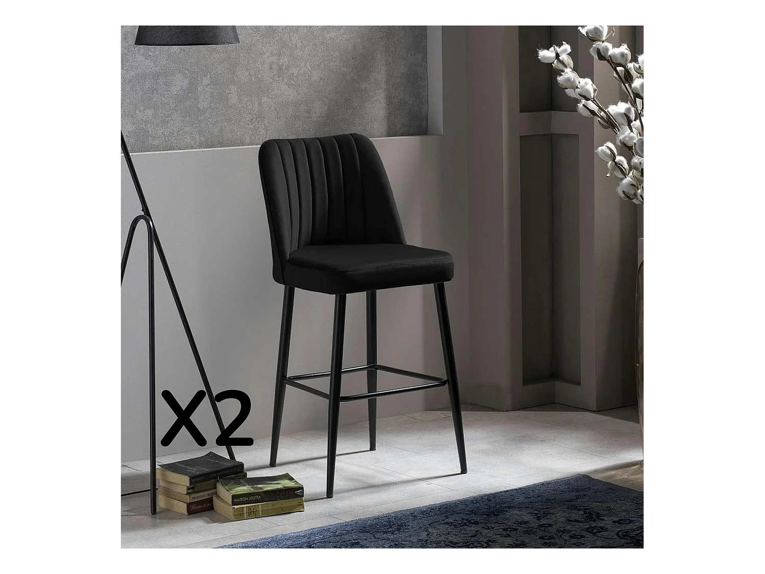 Tabouret de bar confort en velours noir (lot de 2) ROSARIO