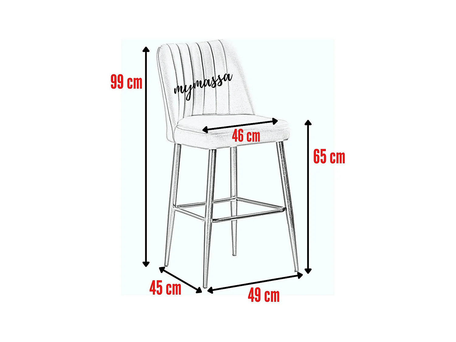 Tabouret de bar confort en velours noir (lot de 2) ROSARIO