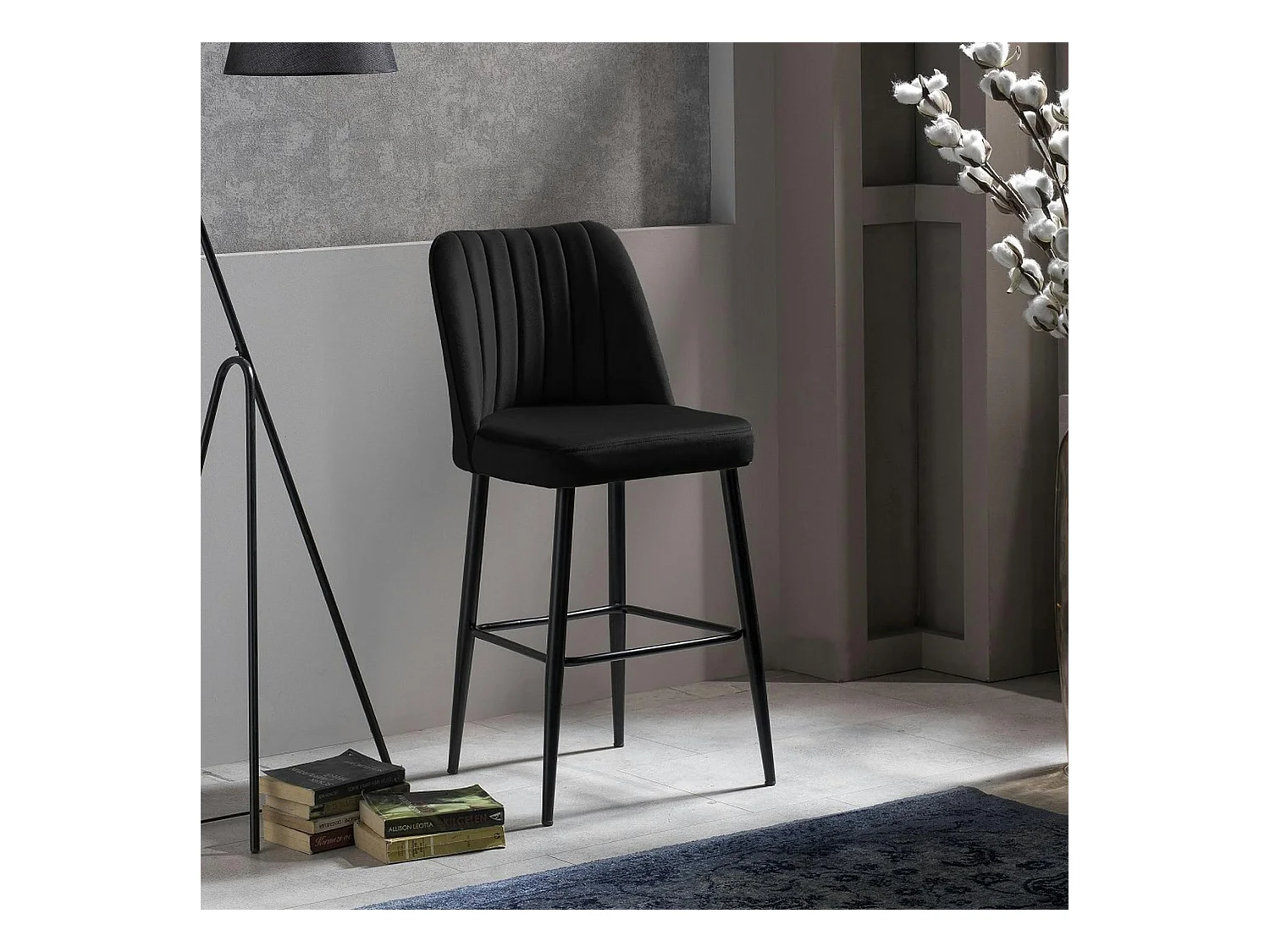 Tabouret de bar confort en velours noir (lot de 2) ROSARIO