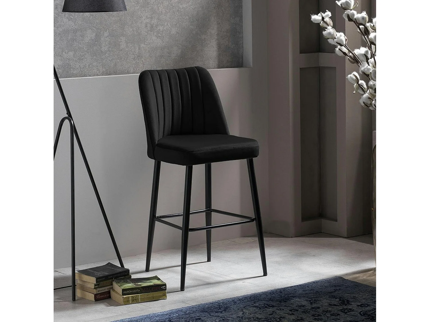 Tabouret de bar confort en velours noir (lot de 2) ROSARIO