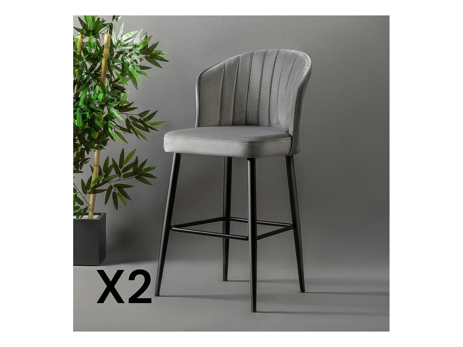 Tabouret de bar en velours gris 65 cm (lot de 2) ROSARIO