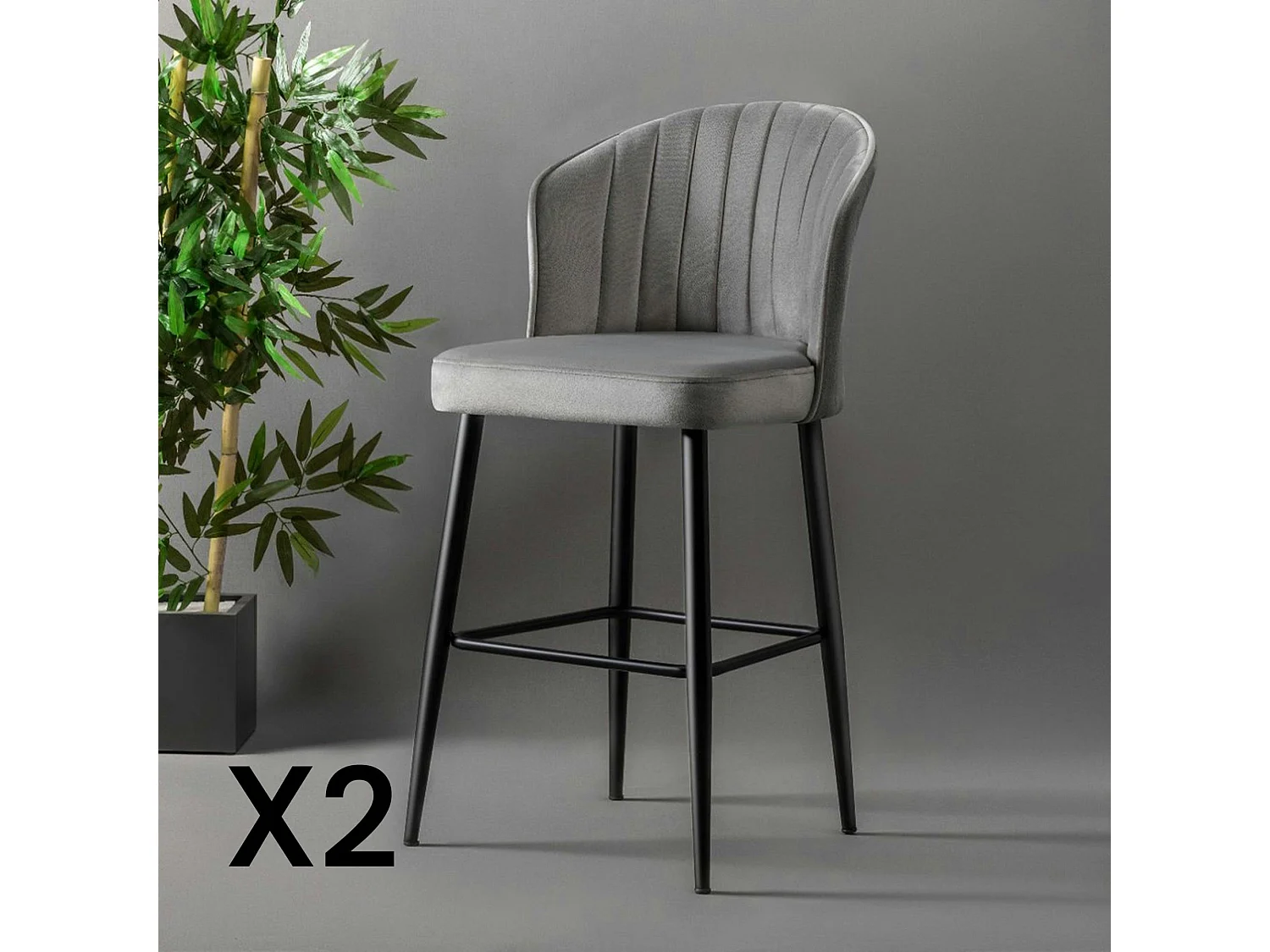 Tabouret de bar en velours gris 65 cm (lot de 2) ROSARIO