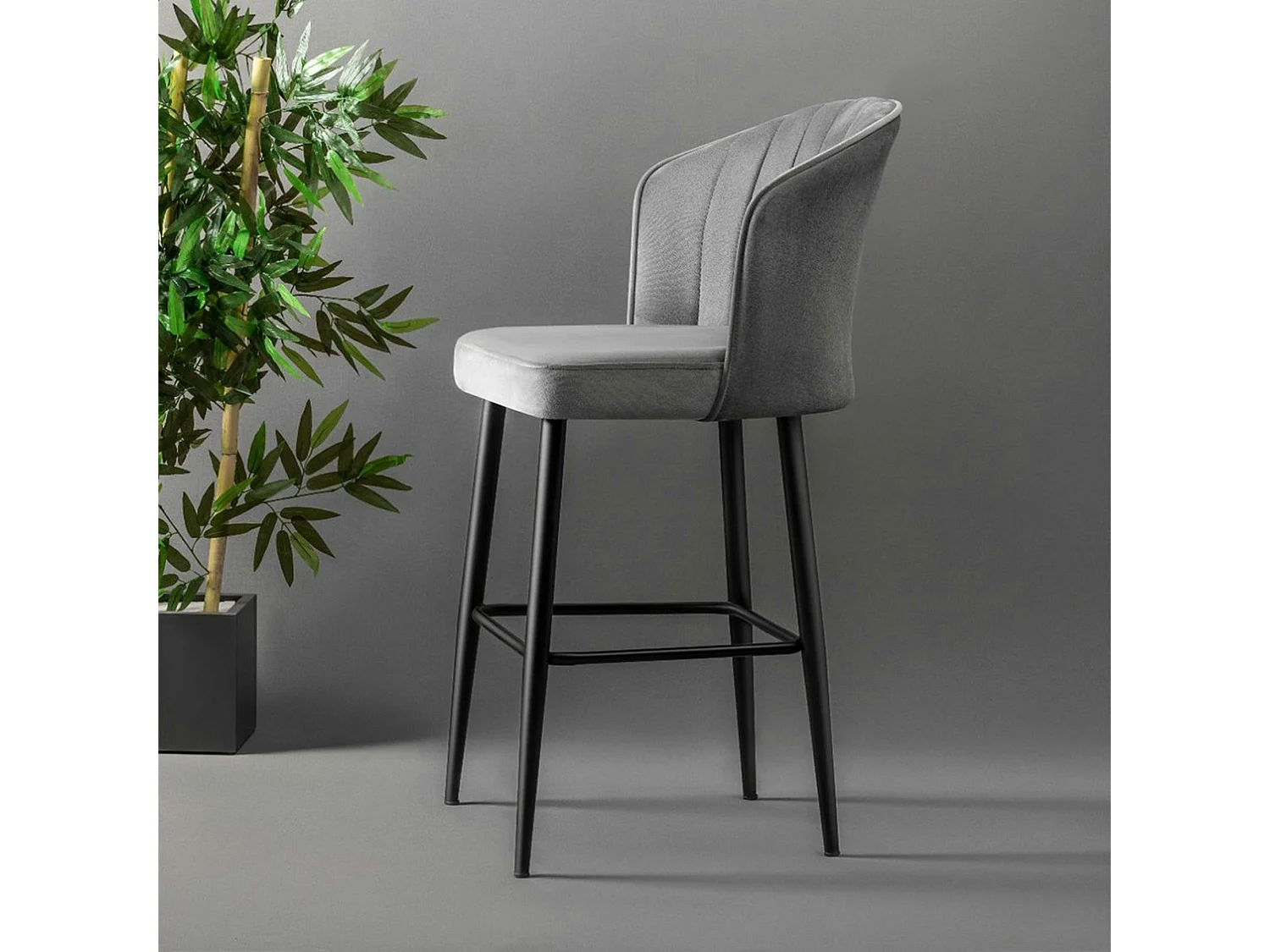 Tabouret de bar en velours gris 65 cm (lot de 2) ROSARIO