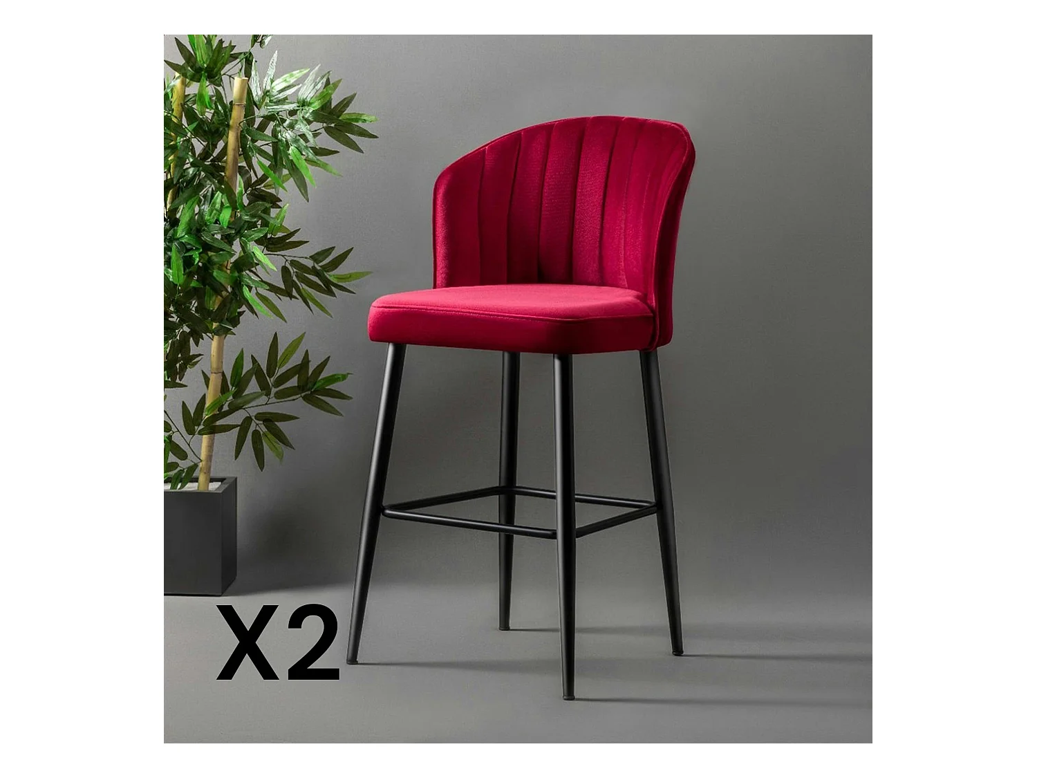 Tabouret de bar en velours rouge 65 cm (lot de 2) ROSARIO
