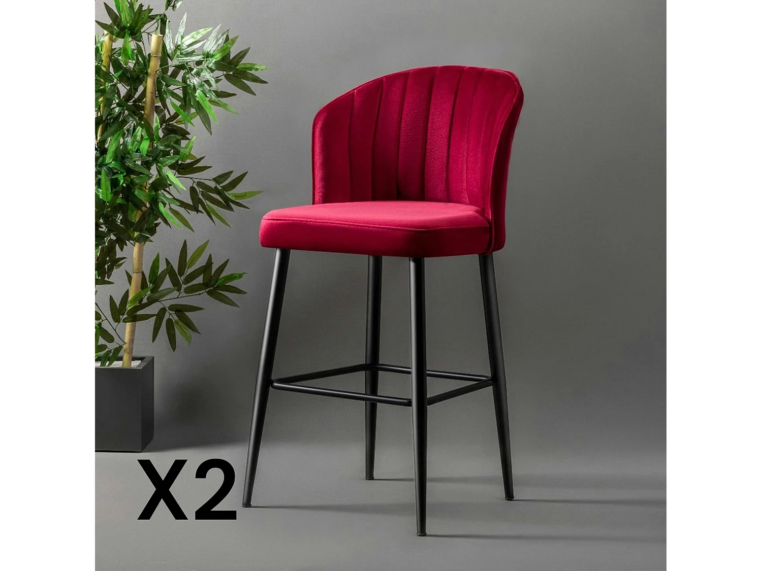 Tabouret de bar en velours rouge 65 cm (lot de 2) ROSARIO
