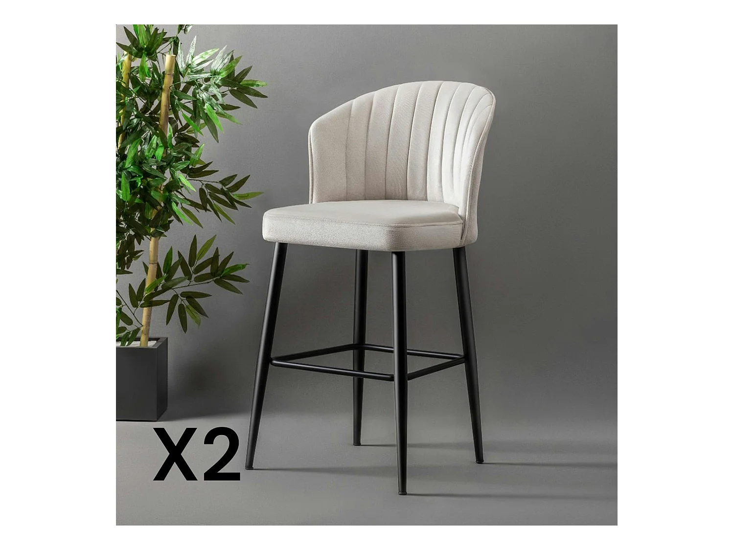 Tabouret de bar en velours écru 65 cm (lot de 2) ROSARIO