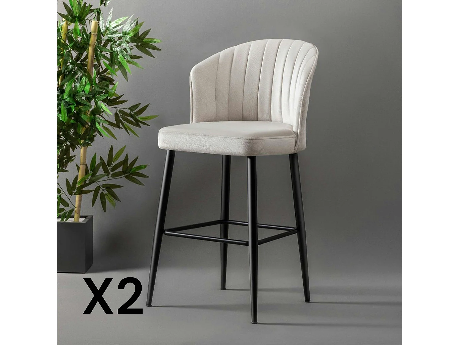 Tabouret de bar en velours écru 65 cm (lot de 2) ROSARIO