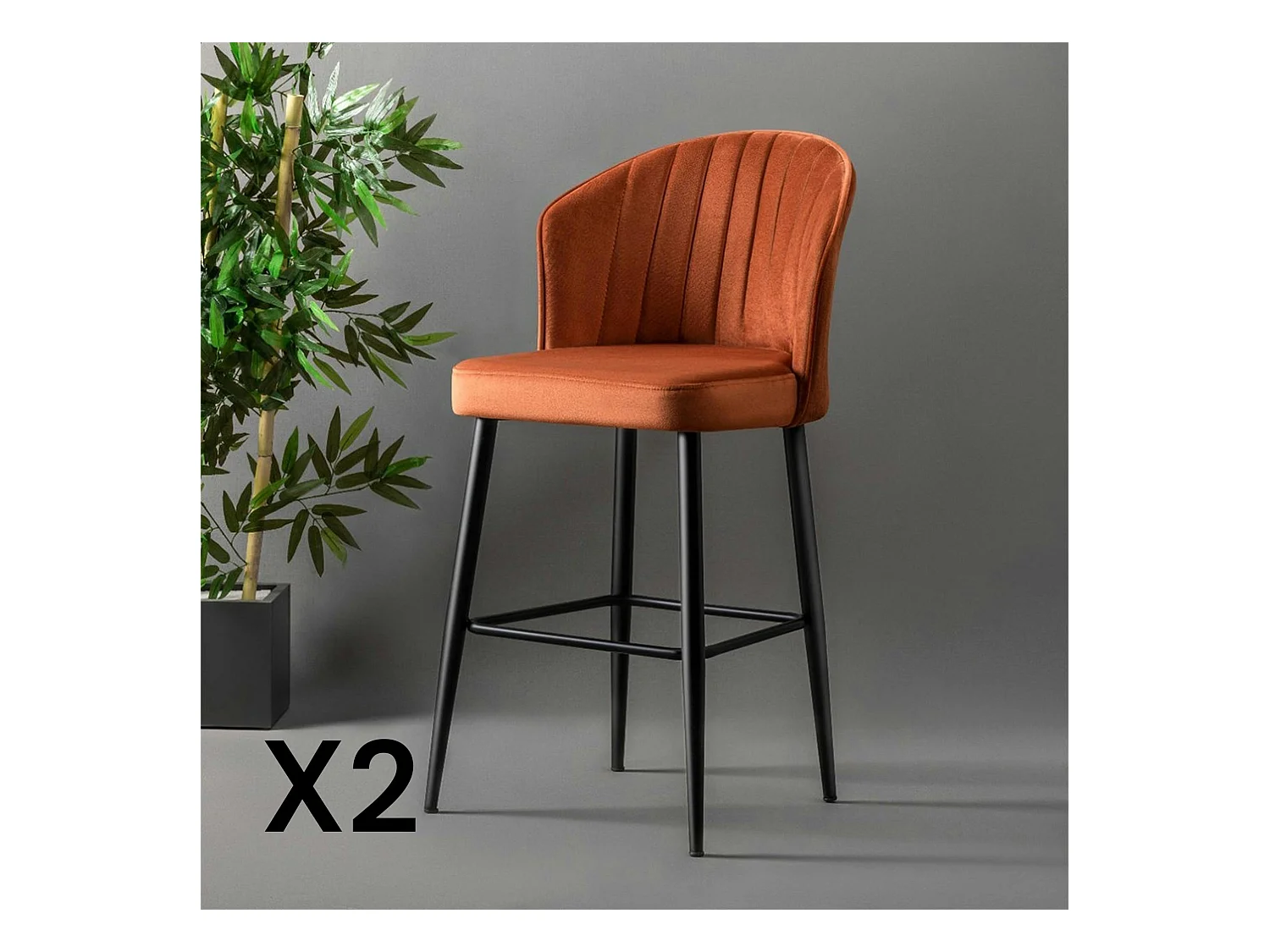 Tabouret de bar en velours rouille 65 cm (lot de 2) ROSARIO