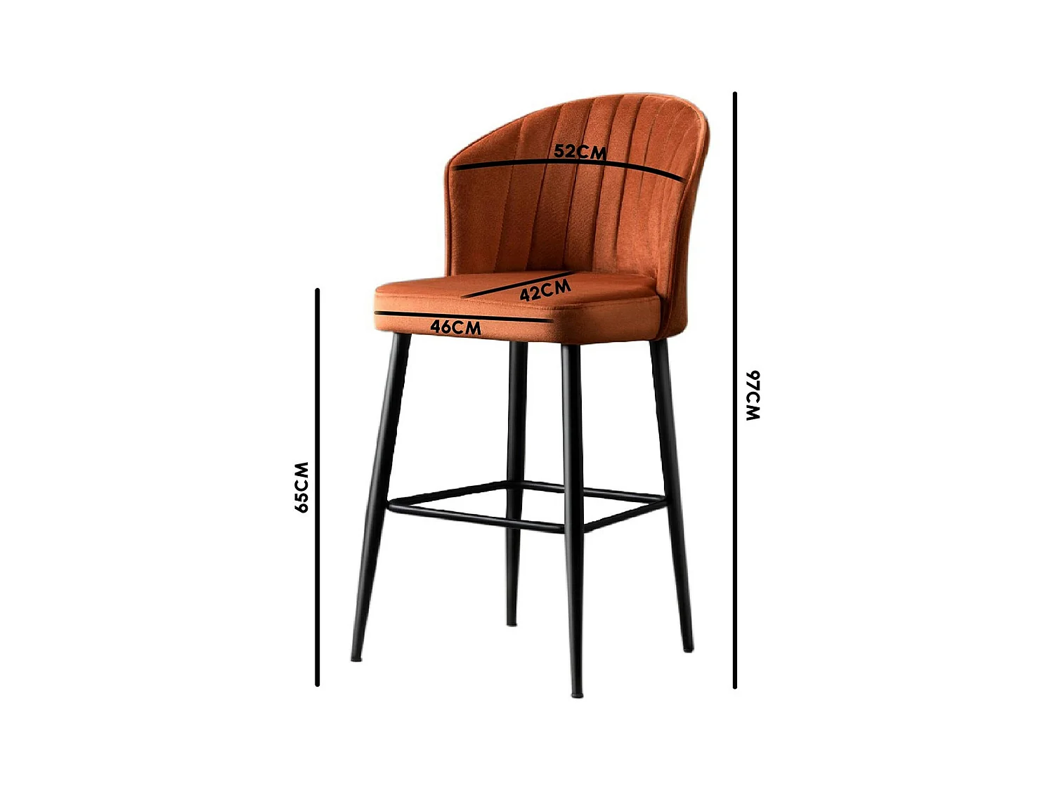 Tabouret de bar en velours rouille 65 cm (lot de 2) ROSARIO