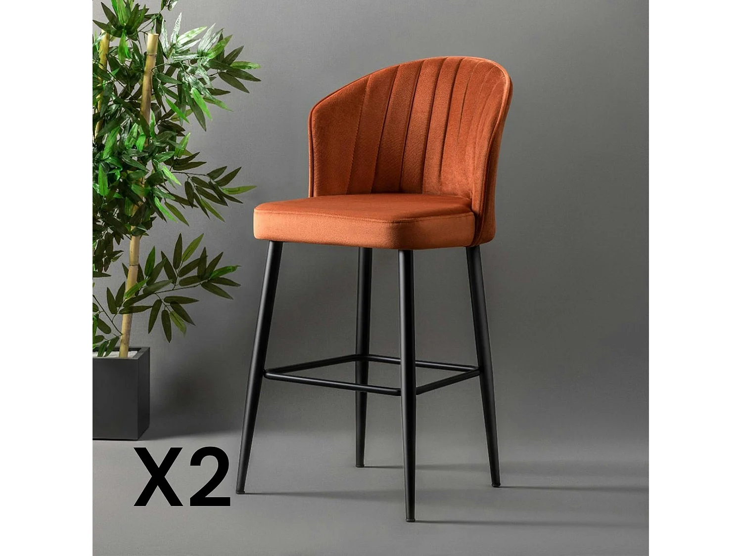 Tabouret de bar en velours rouille 65 cm (lot de 2) ROSARIO