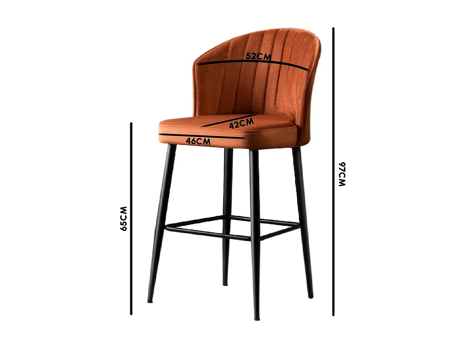 Tabouret de bar en velours rouille 65 cm (lot de 2) ROSARIO