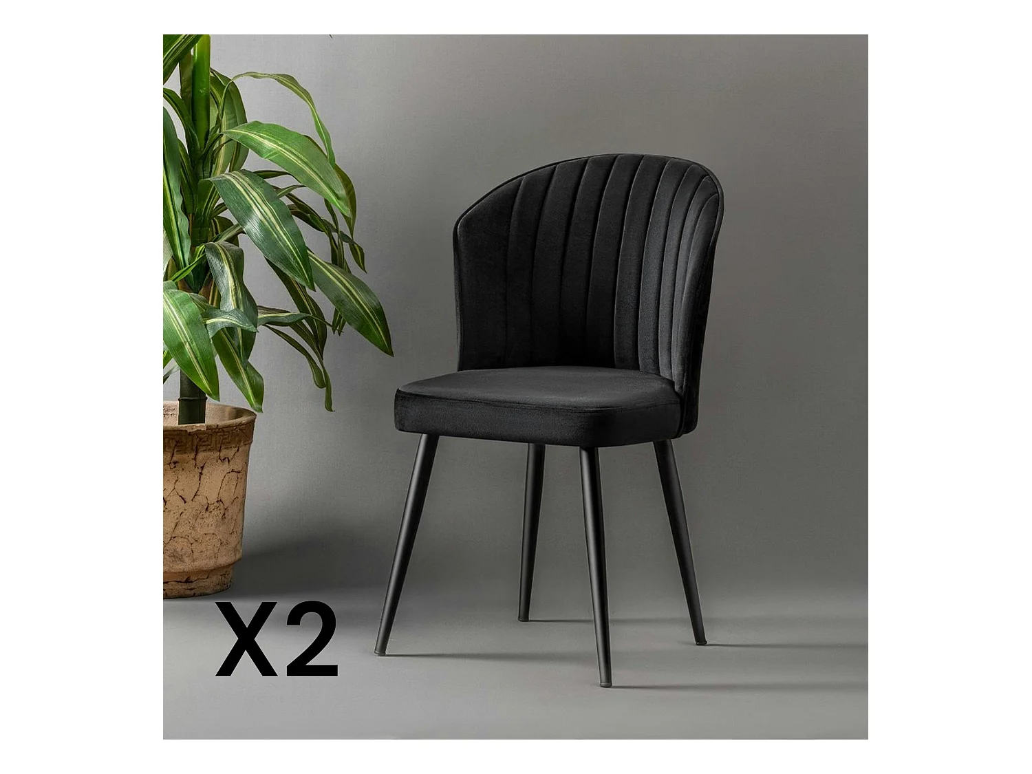 Chaise en velours noir - dossier enveloppant ROSARIO (Lot de 2)