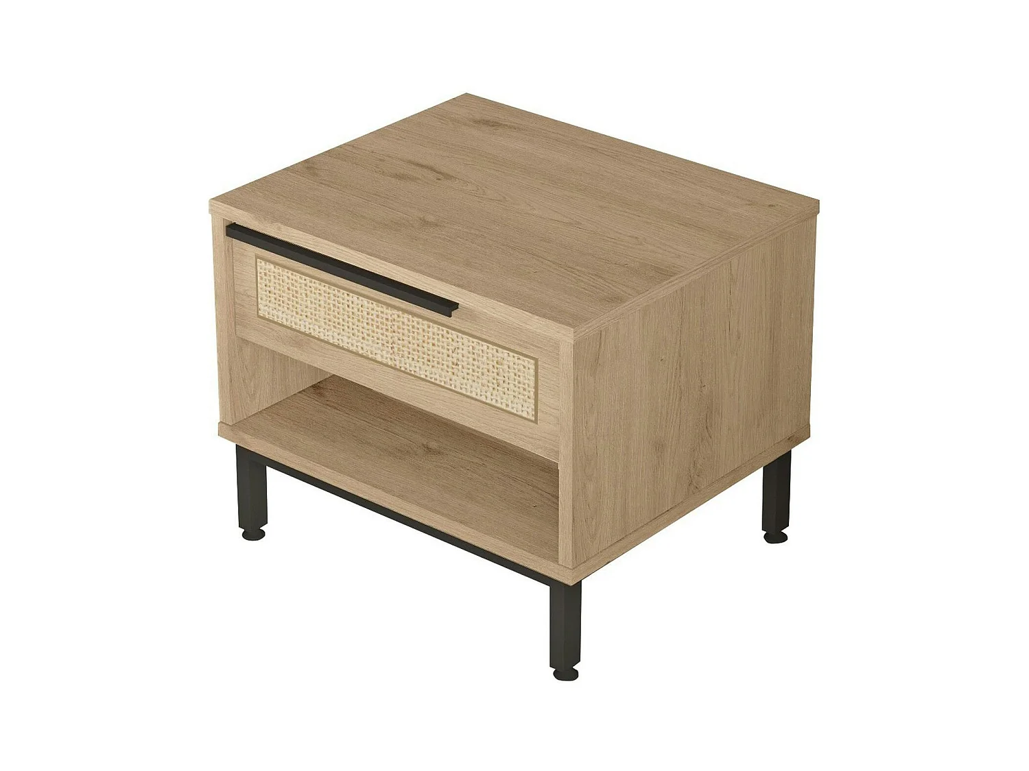 Table de nuit moderne effet bois 1 tiroir cannage MARFA