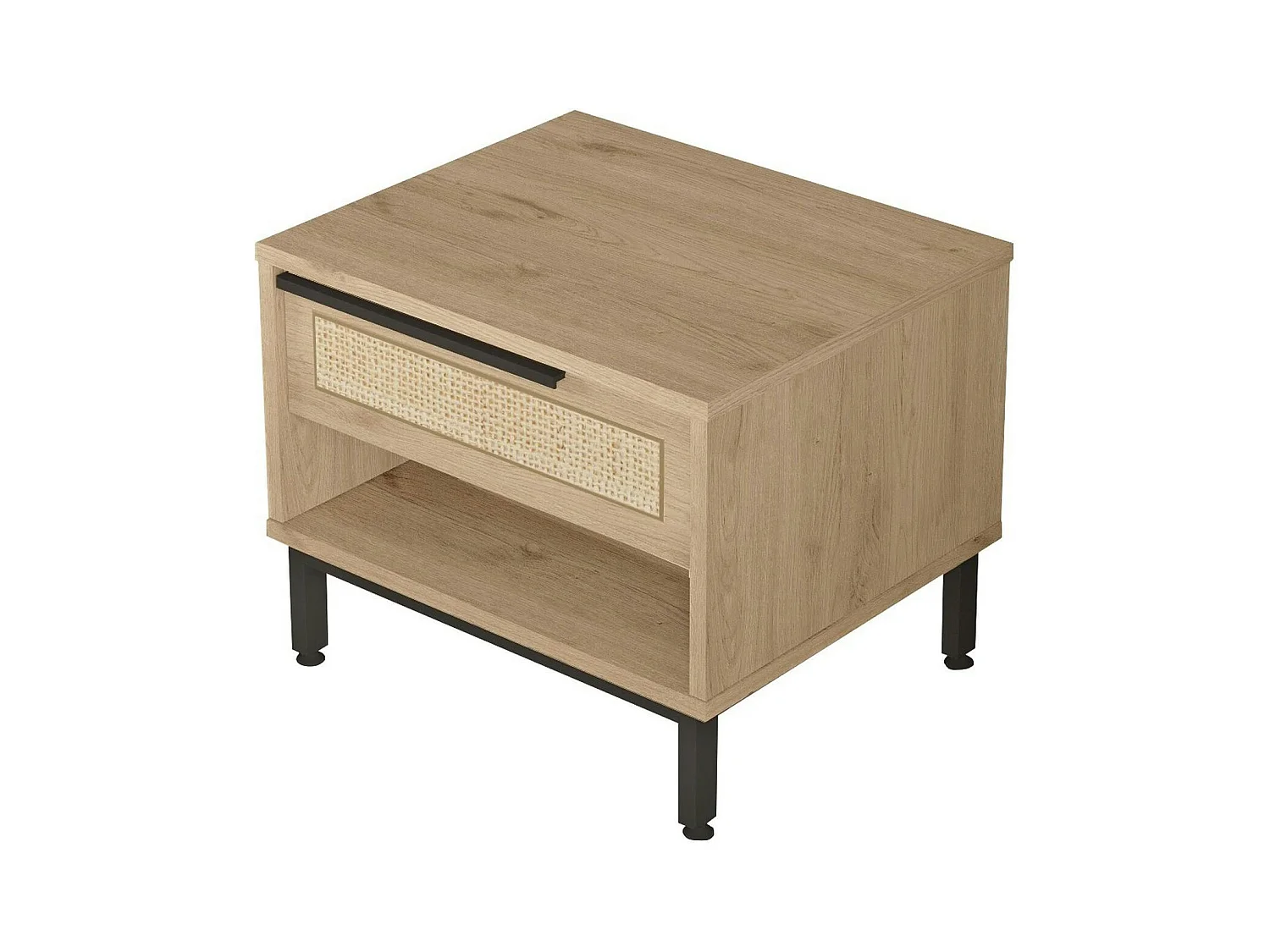 Table de nuit moderne effet bois 1 tiroir cannage MARFA