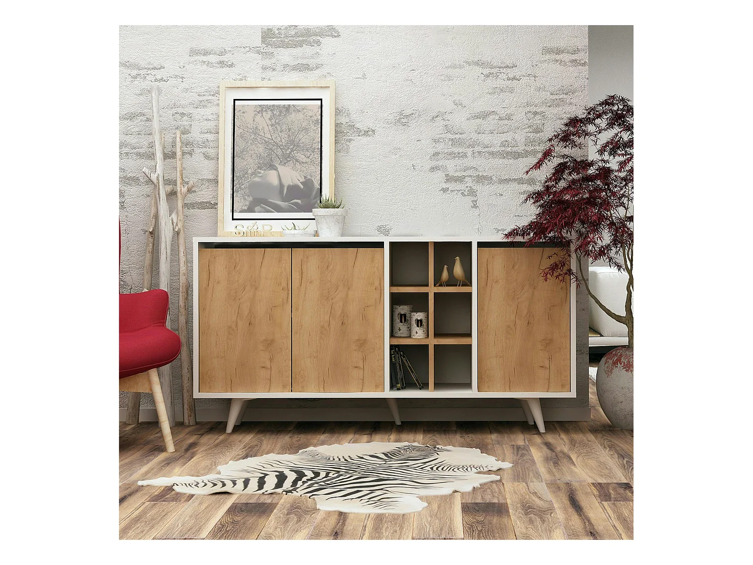 Buffet blanc moderne avec niches décoratives MARFA