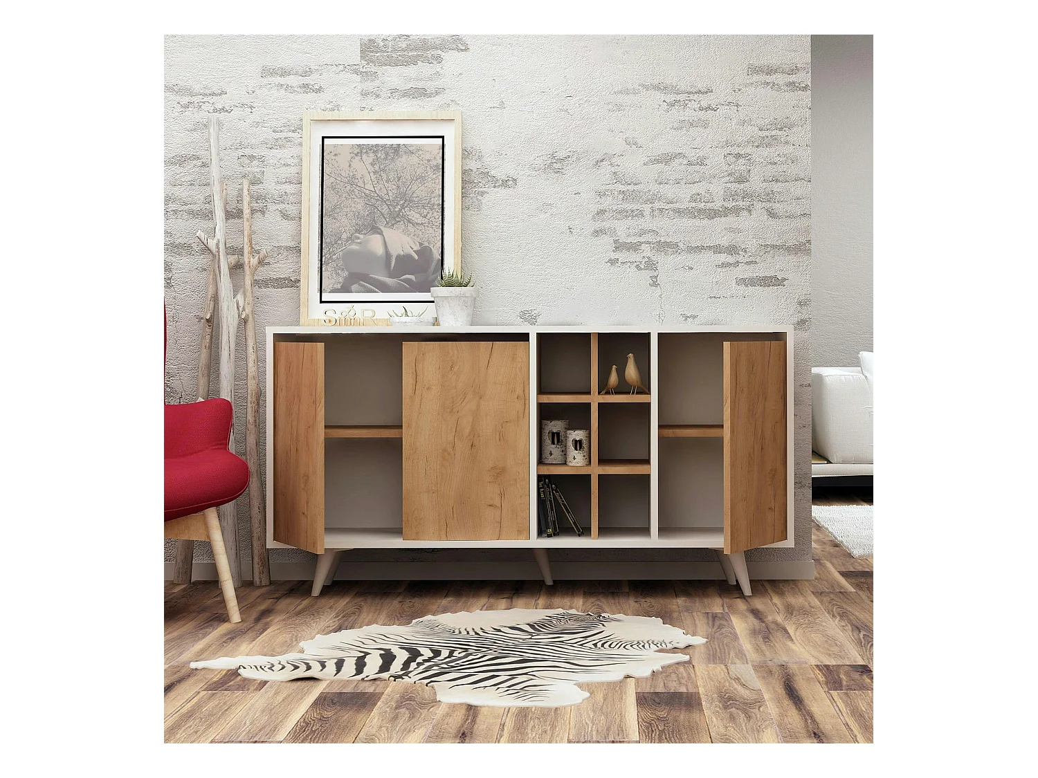 Buffet blanc moderne avec niches décoratives MARFA