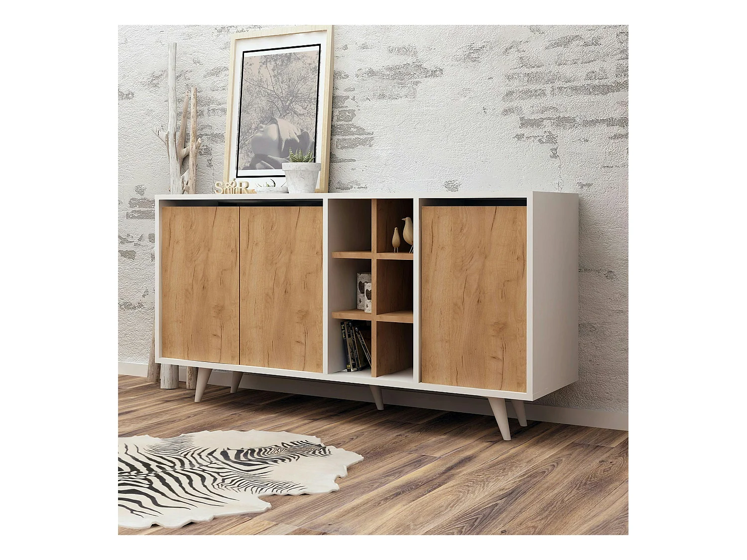 Buffet blanc moderne avec niches décoratives MARFA