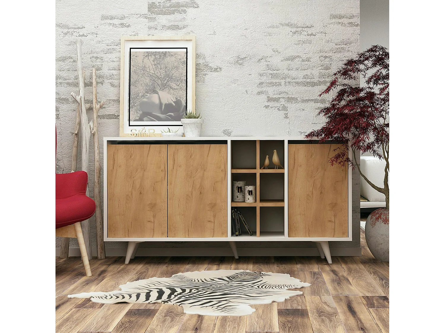 Buffet blanc moderne avec niches décoratives MARFA