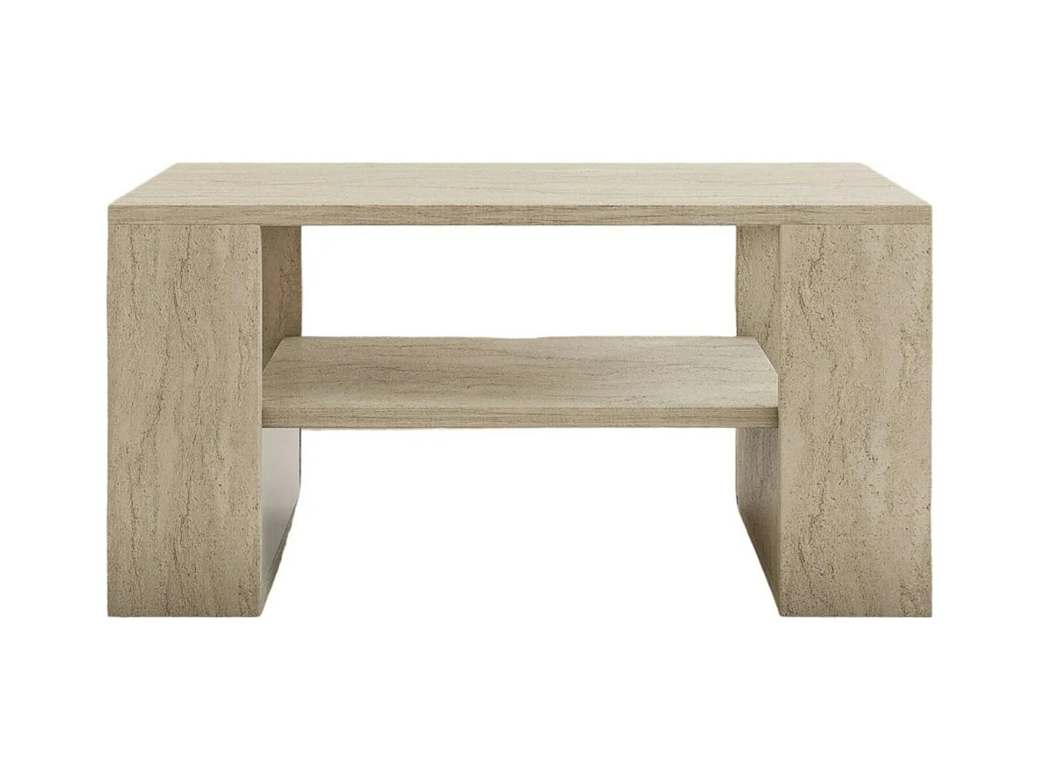 Table basse double plateau effet travertin, porte-revues JENA