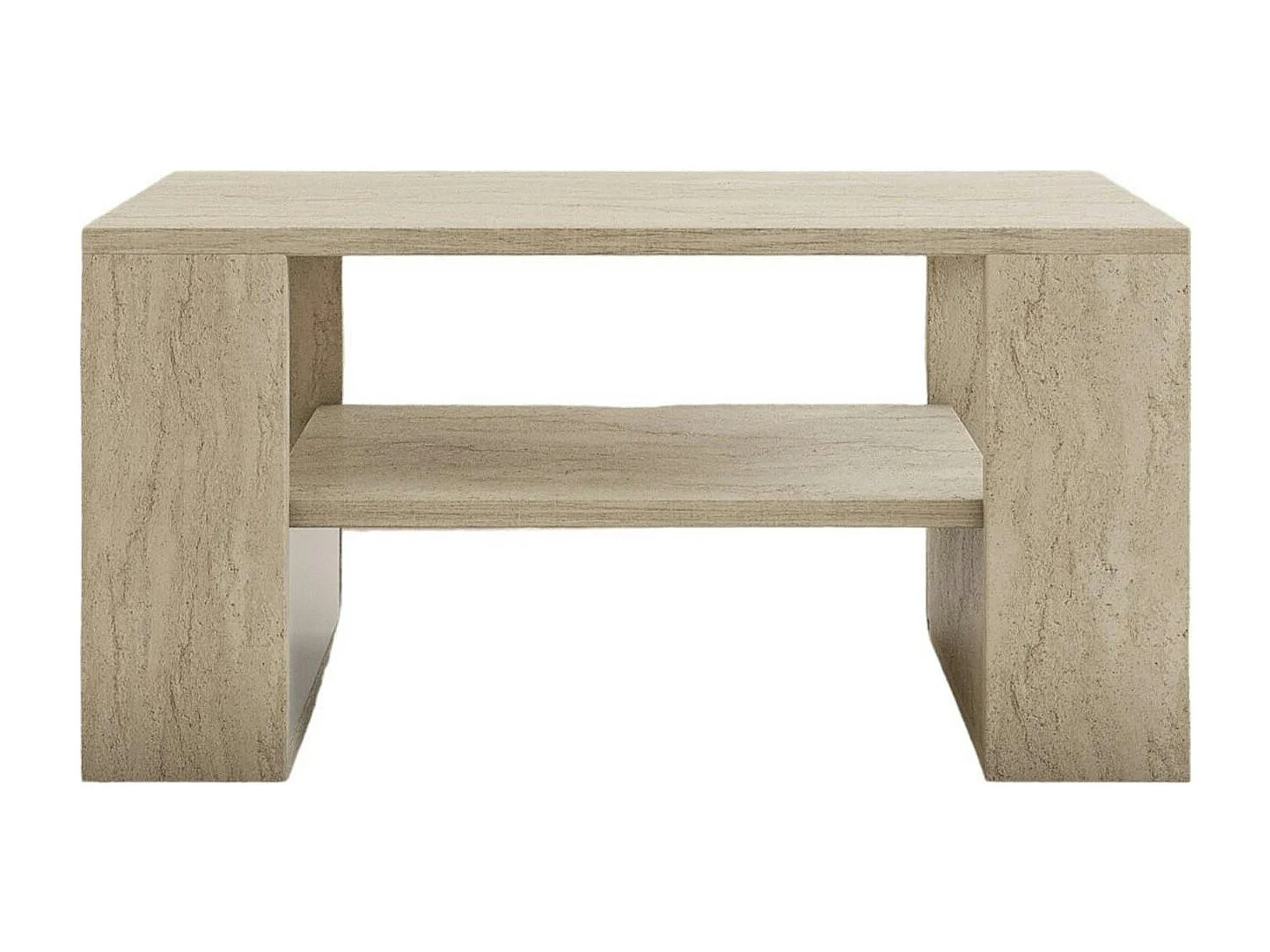 Table basse double plateau effet travertin, porte-revues JENA