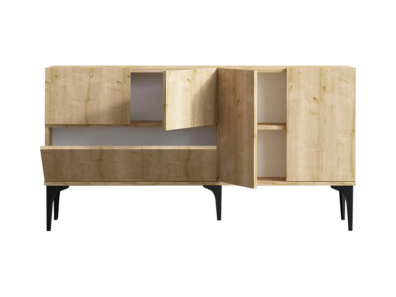 Buffet de salle à manger effet bois clair 5 portes JENA