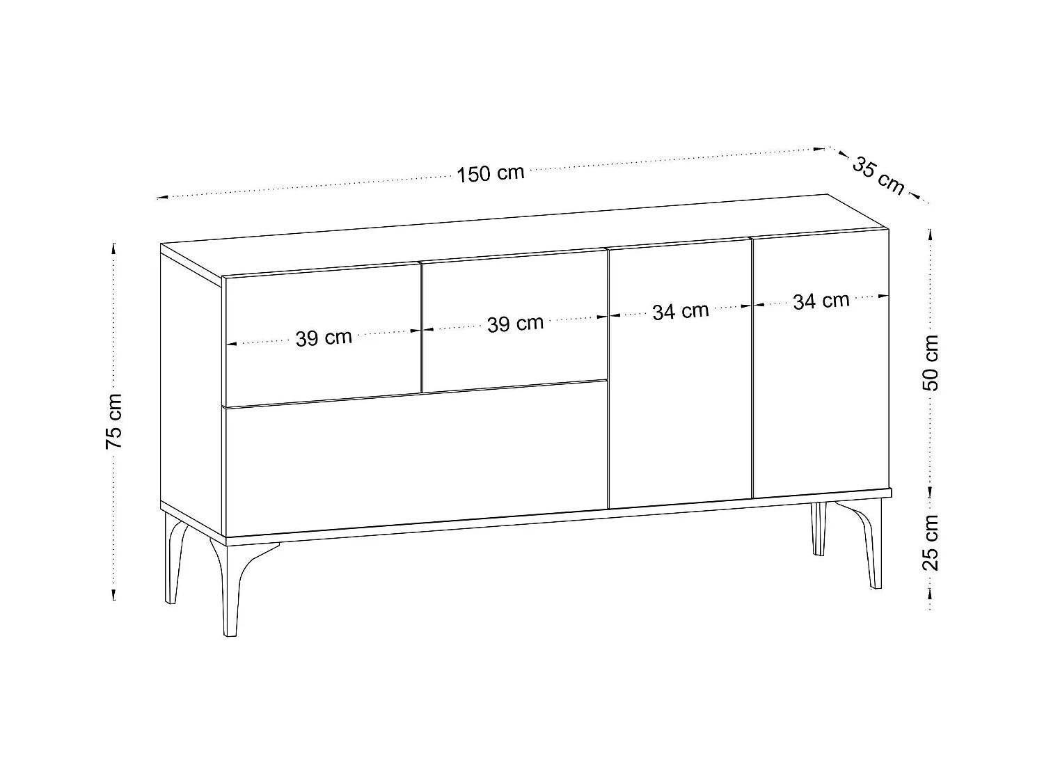Buffet de salle à manger effet bois clair 5 portes JENA
