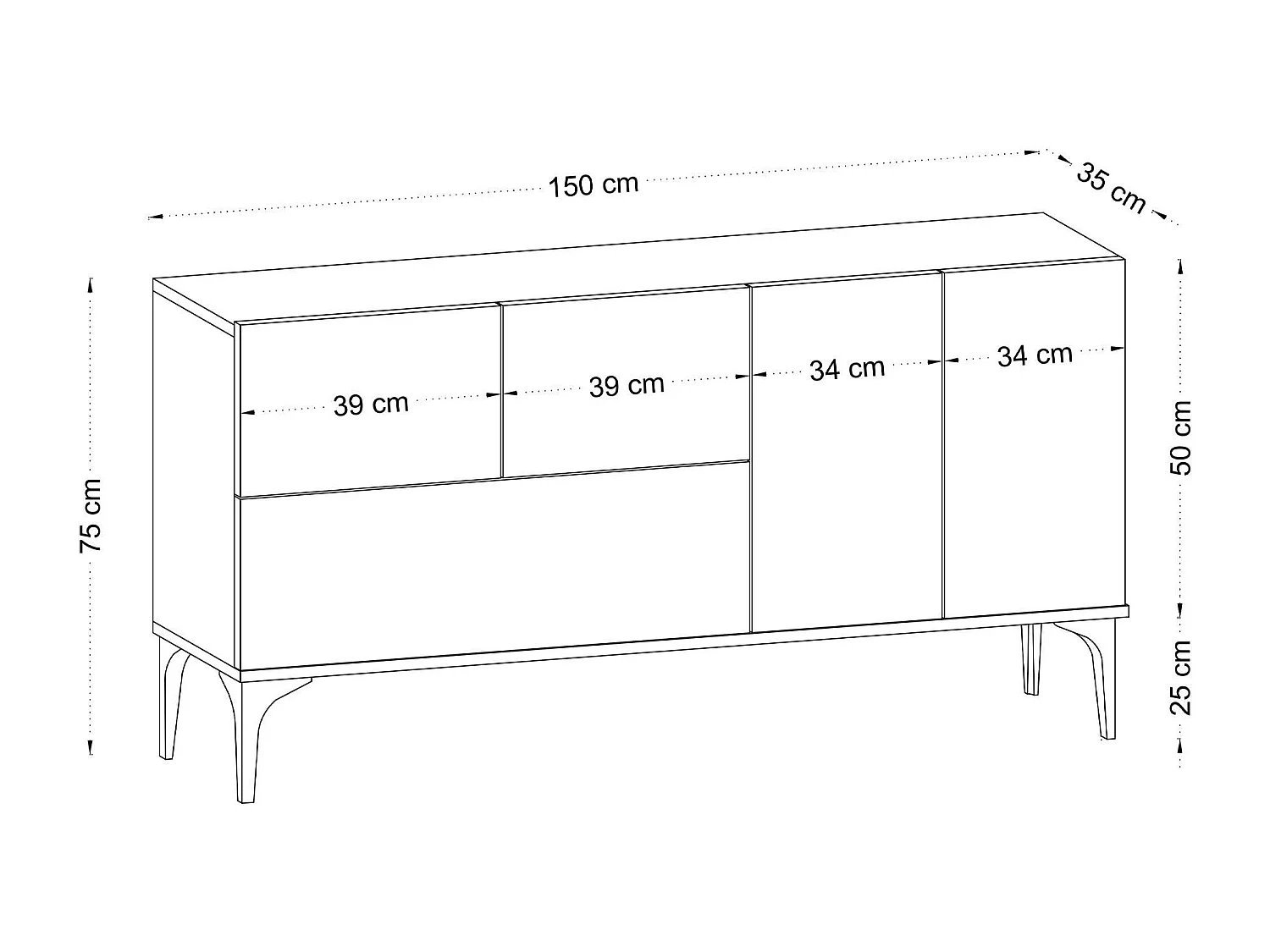 Buffet de salle à manger effet bois clair 5 portes JENA