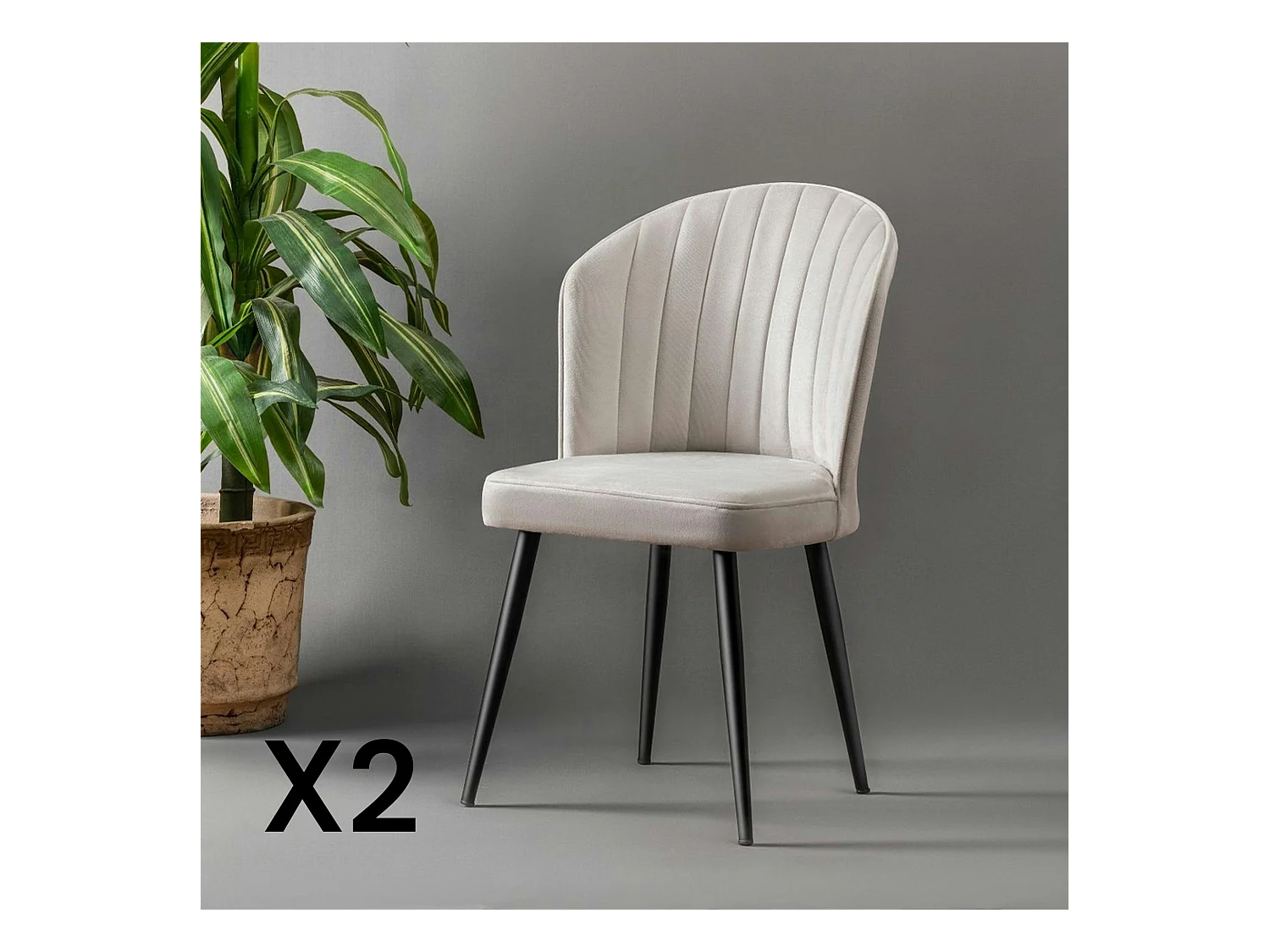 Chaise en velours écru - dossier enveloppant ROSARIO (Lot de 2)