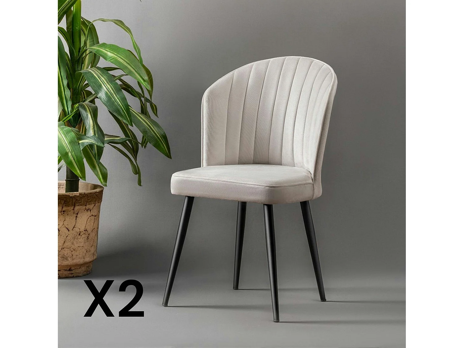 Chaise en velours écru - dossier enveloppant ROSARIO (Lot de 2)