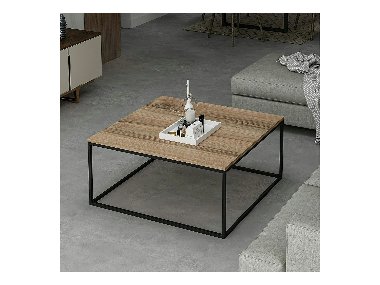 Table basse carrée style minimaliste effet noyer JENA