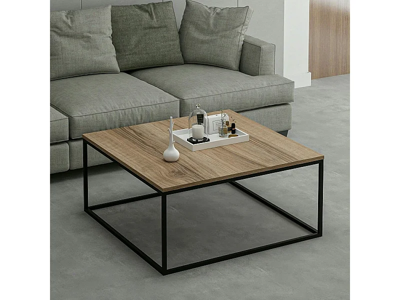 Table basse carrée style minimaliste effet noyer JENA