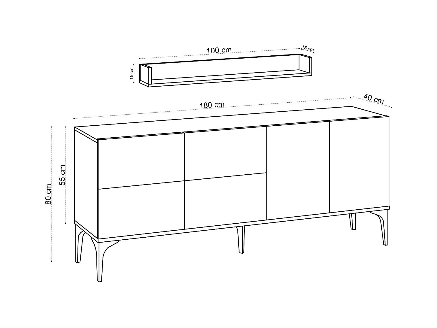 Buffet salle à manger moderne effet travertin 6 portes JENA