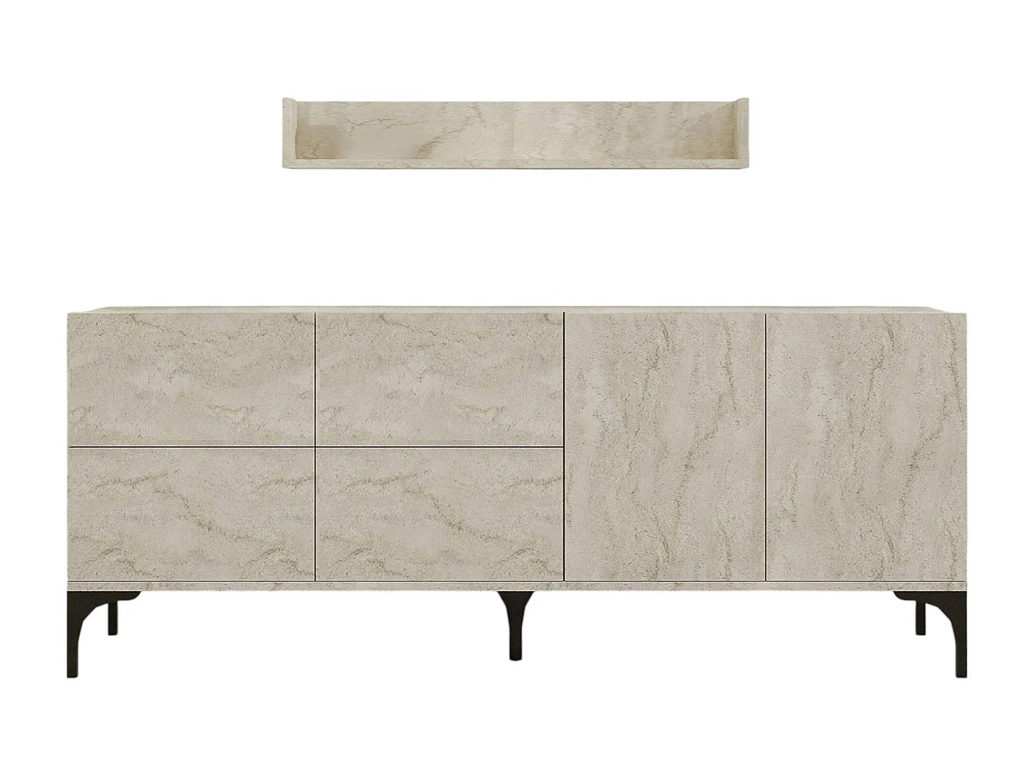 Buffet salle à manger moderne effet travertin 6 portes JENA