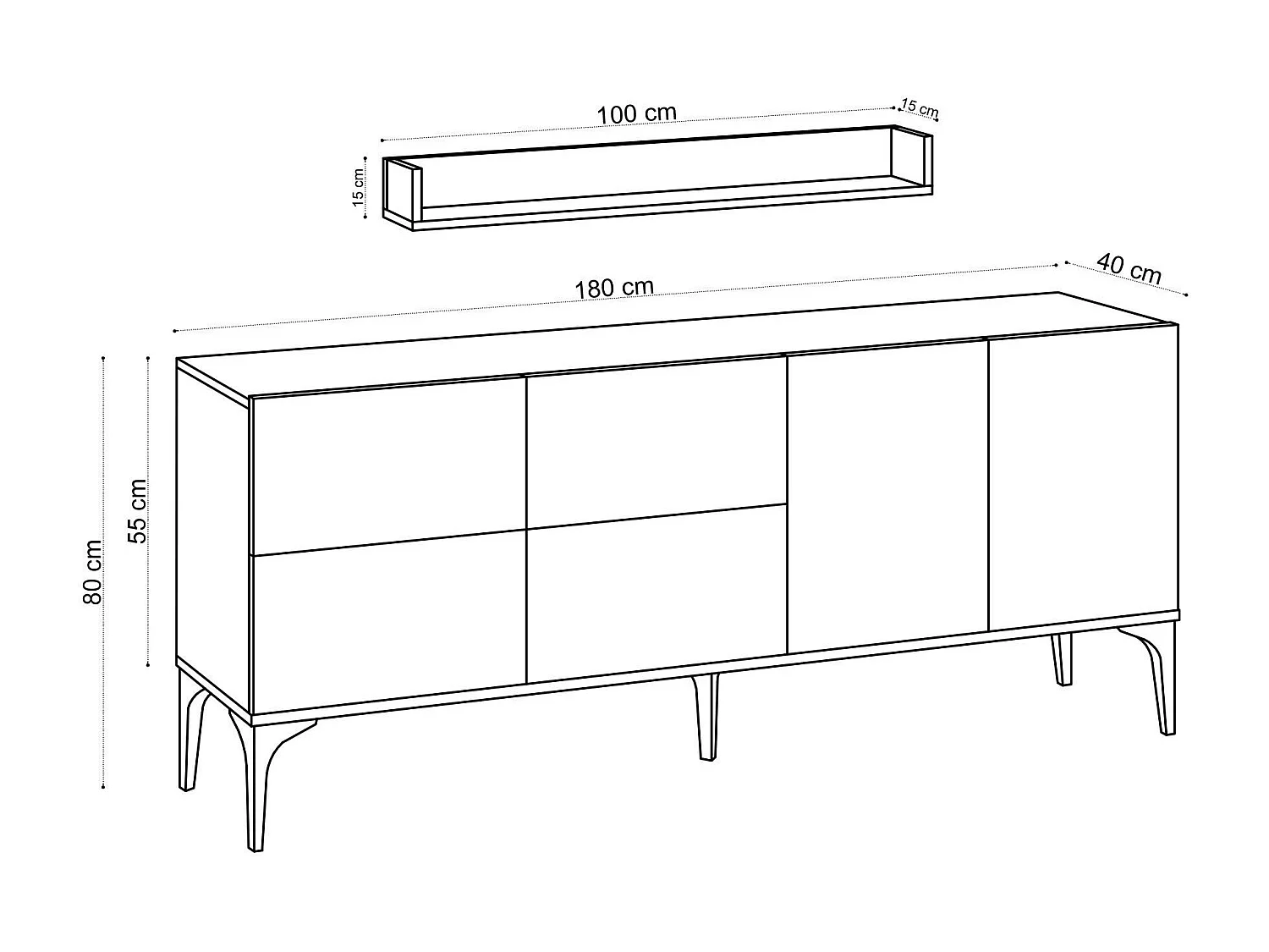 Buffet salle à manger moderne effet travertin 6 portes JENA