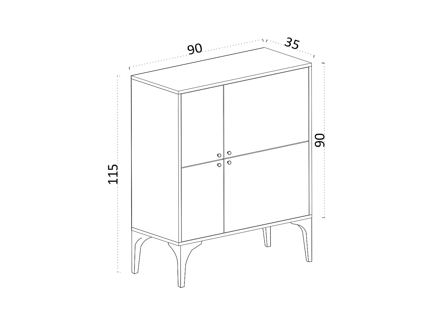 Buffet haut moderne effet bois clair - 4 portes JENA