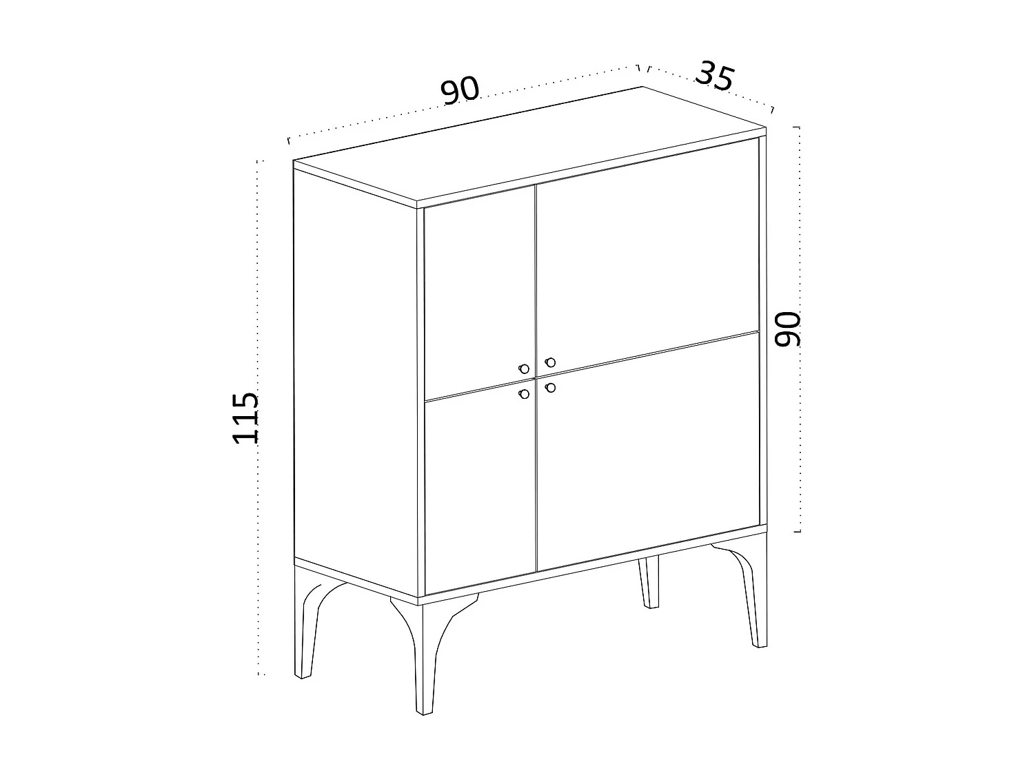 Buffet haut moderne effet bois clair - 4 portes JENA