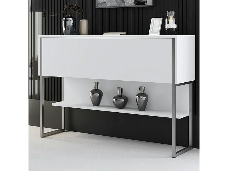 Console d'entrée blanche design avec grand rangement JENA