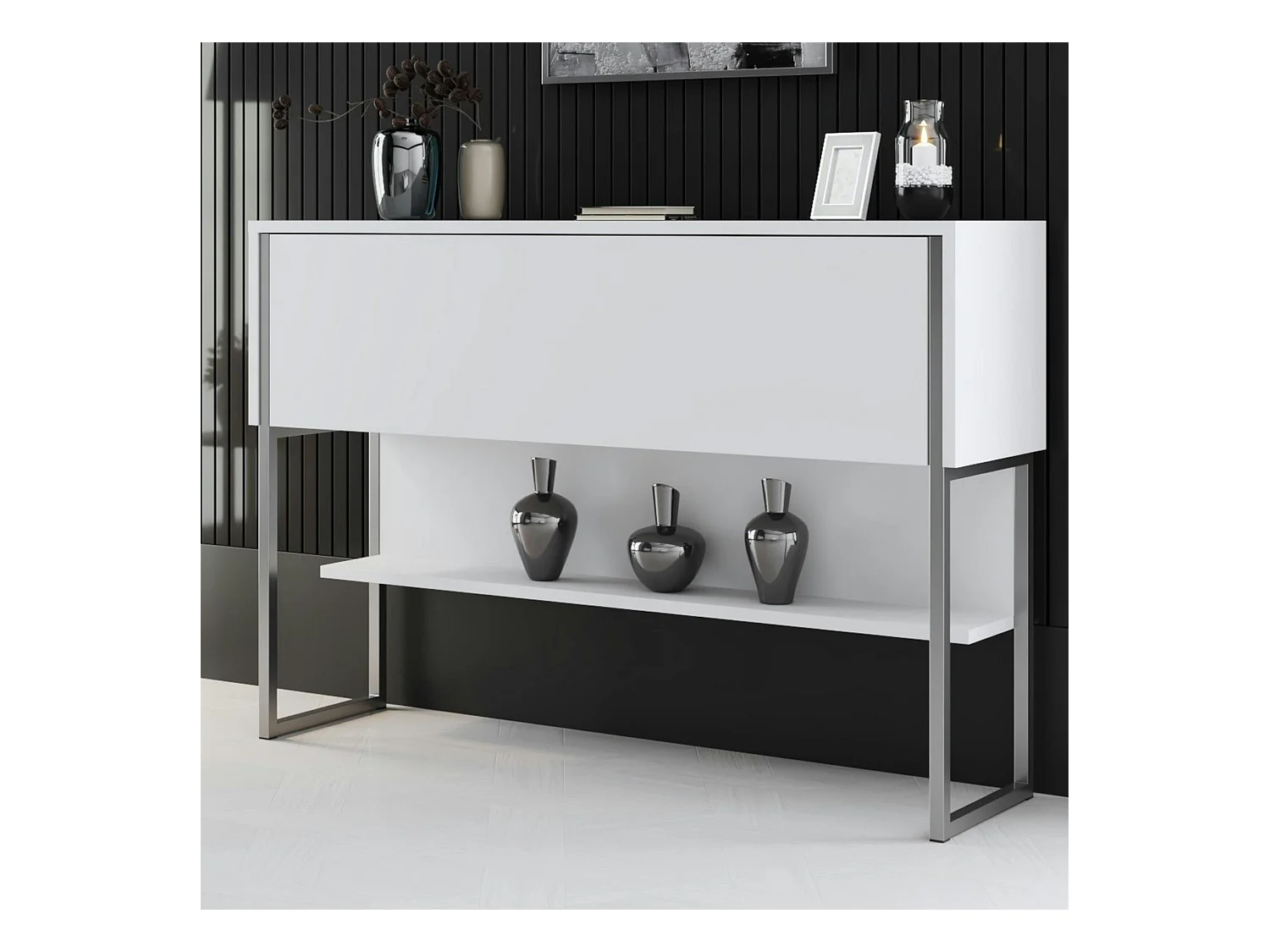 Console d'entrée blanche design avec grand rangement JENA