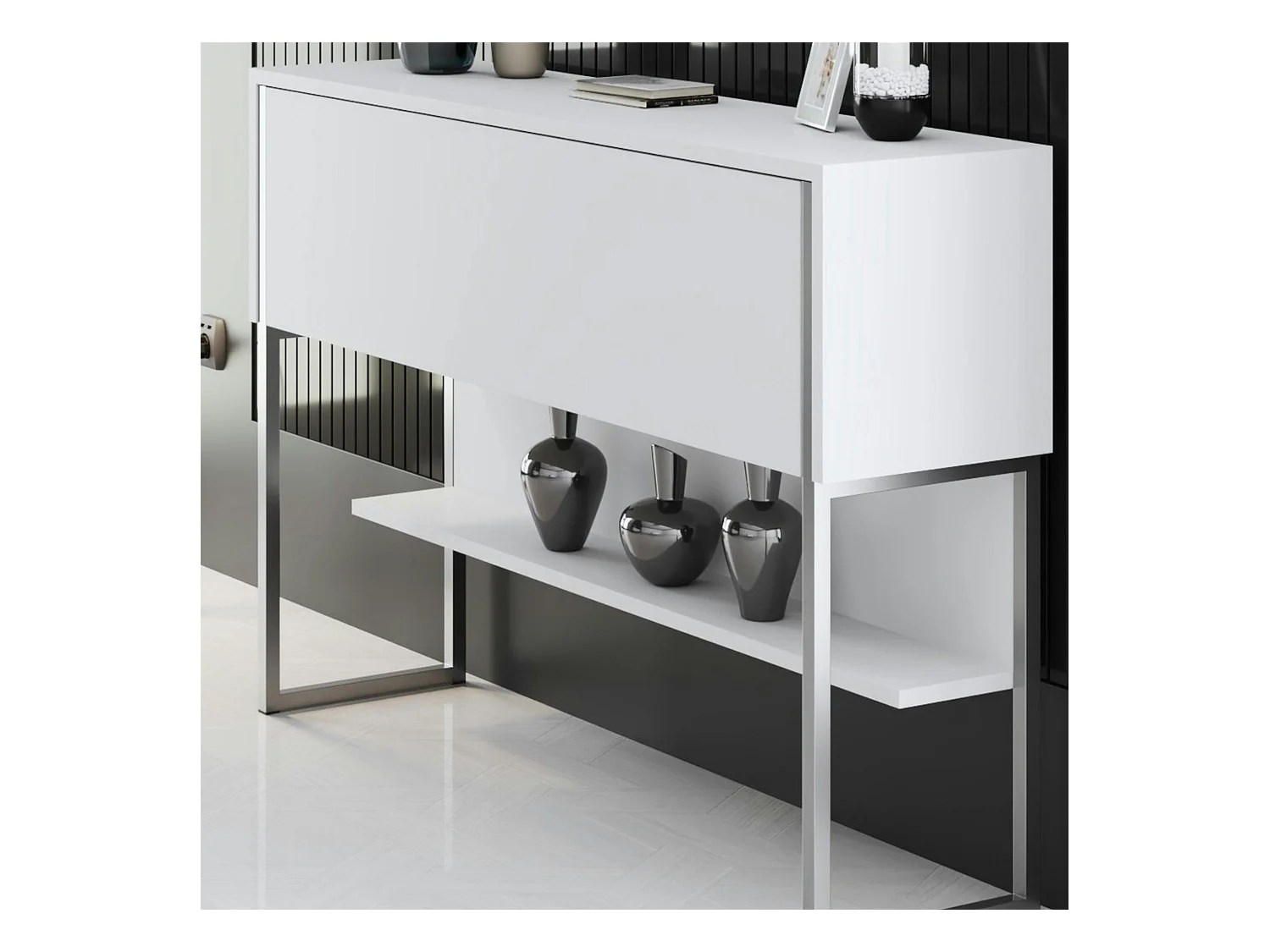 Console d'entrée blanche design avec grand rangement JENA