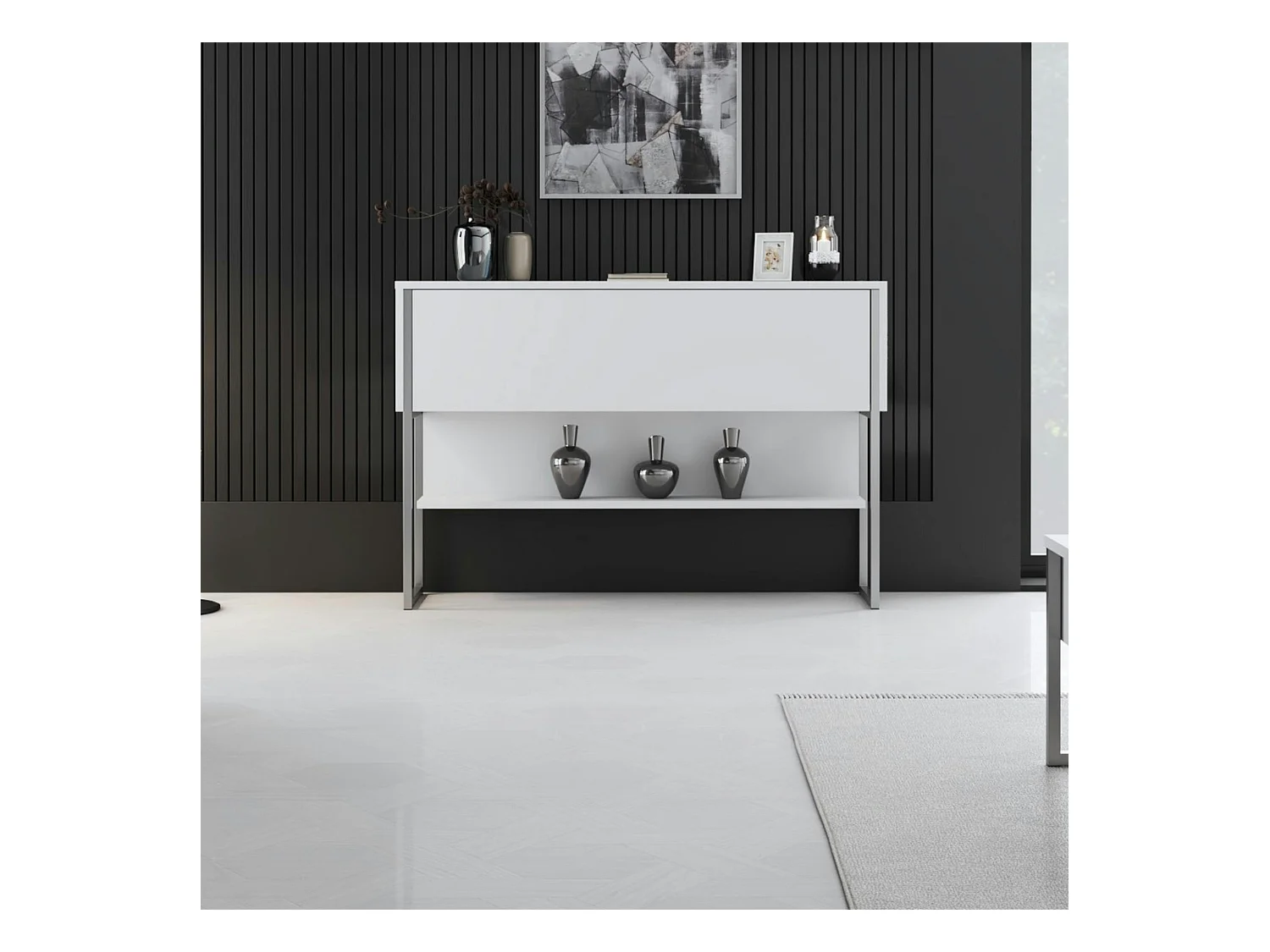 Console d'entrée blanche design avec grand rangement JENA