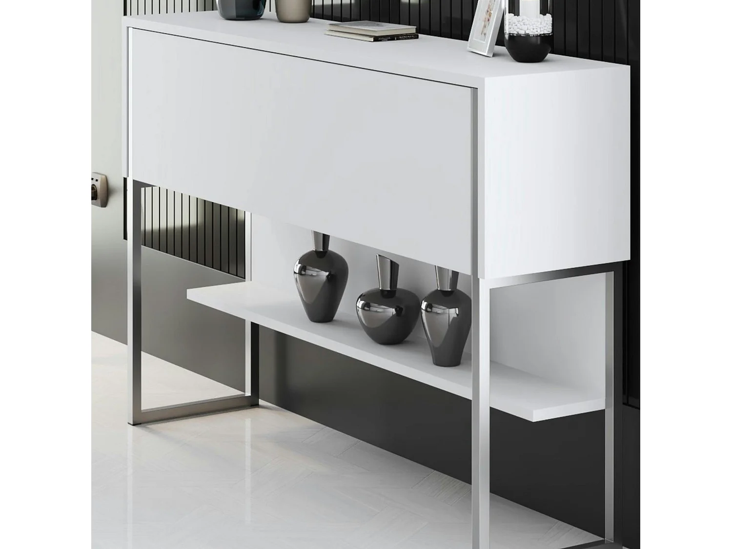 Console d'entrée blanche design avec grand rangement JENA