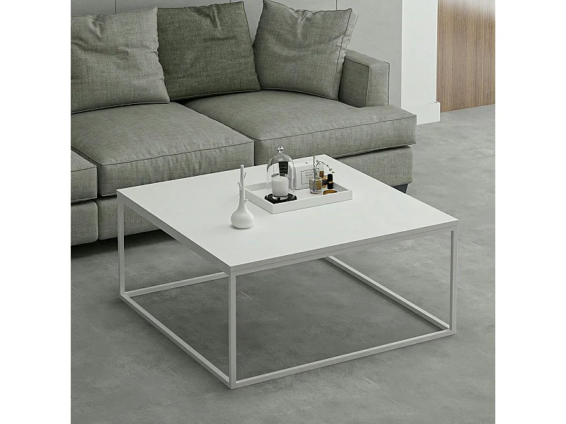 Table basse blanche carrée - style minimaliste JENA