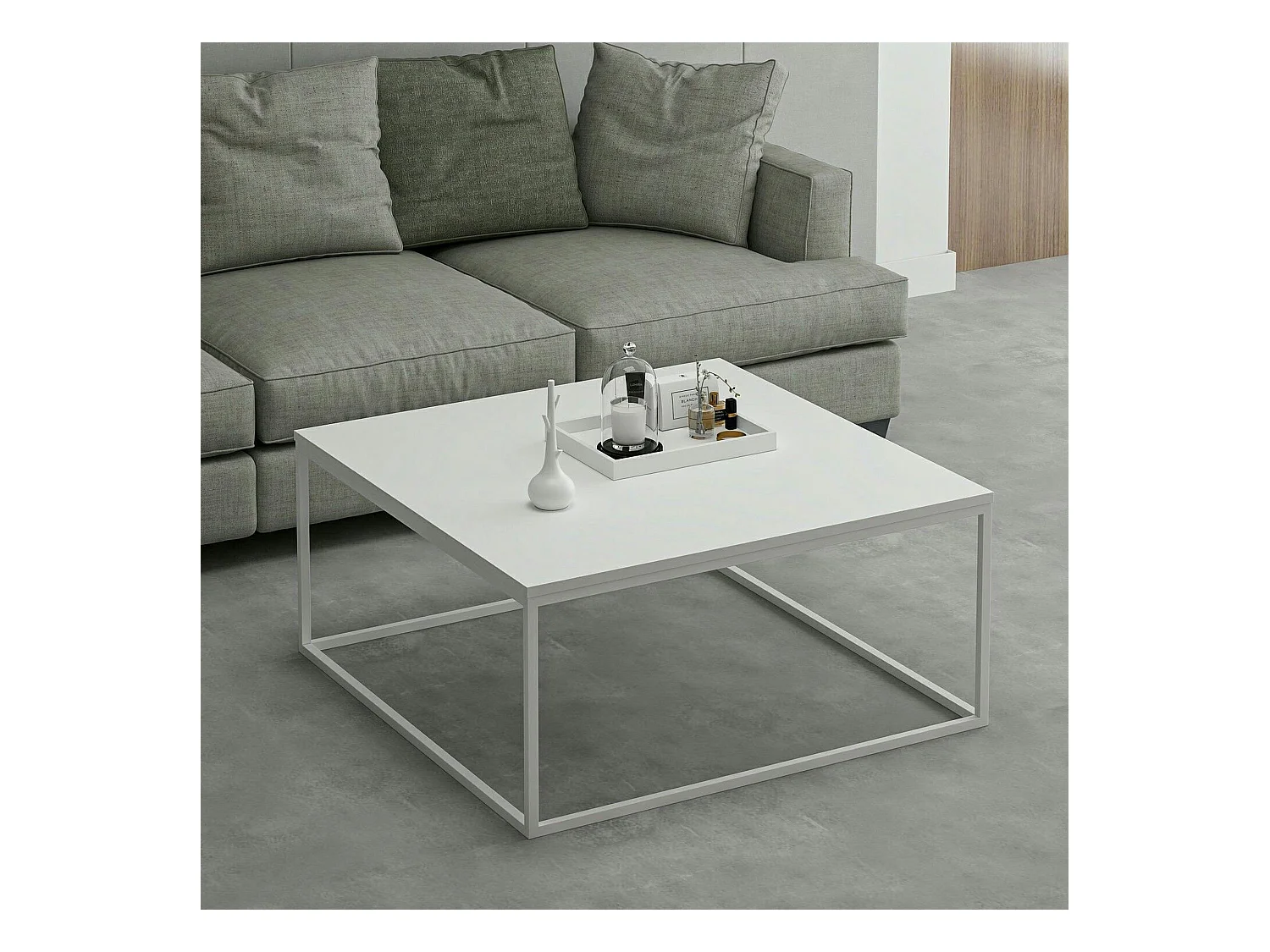 Table basse blanche carrée - style minimaliste JENA