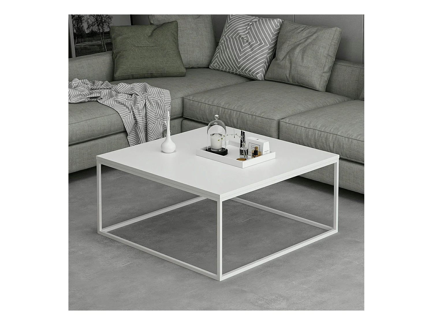 Table basse blanche carrée - style minimaliste JENA