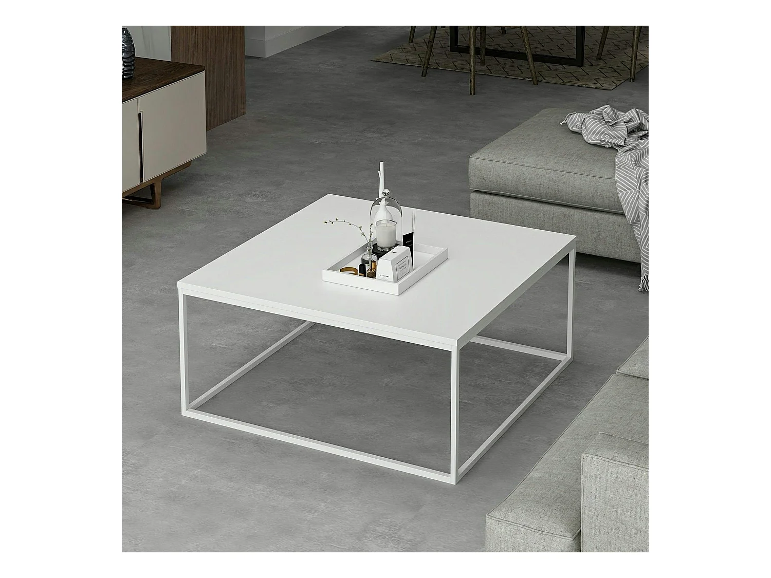 Table basse blanche carrée - style minimaliste JENA