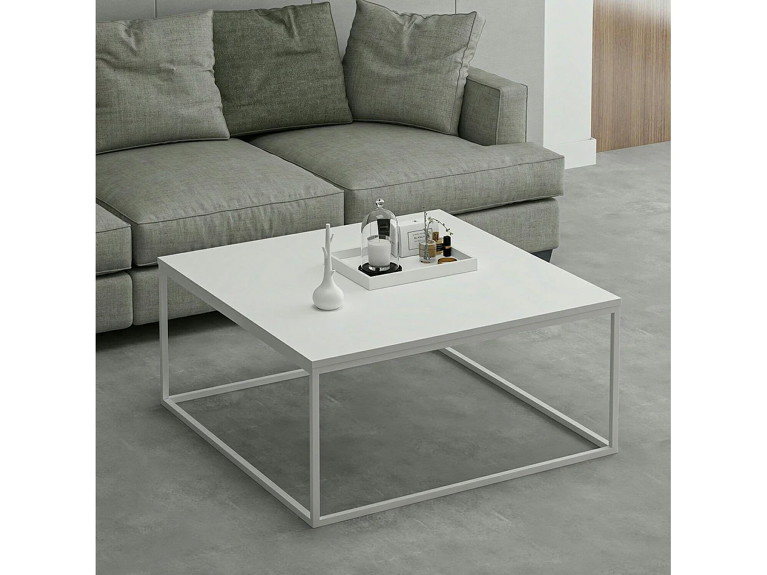 Table basse blanche carrée - style minimaliste JENA