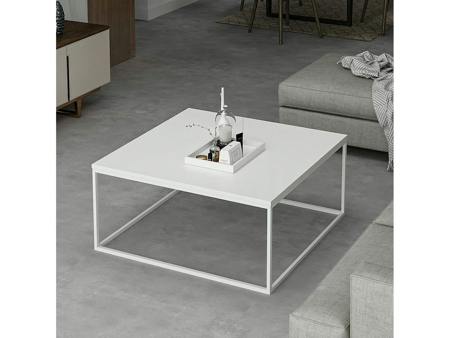 Table basse blanche carrée - style minimaliste JENA